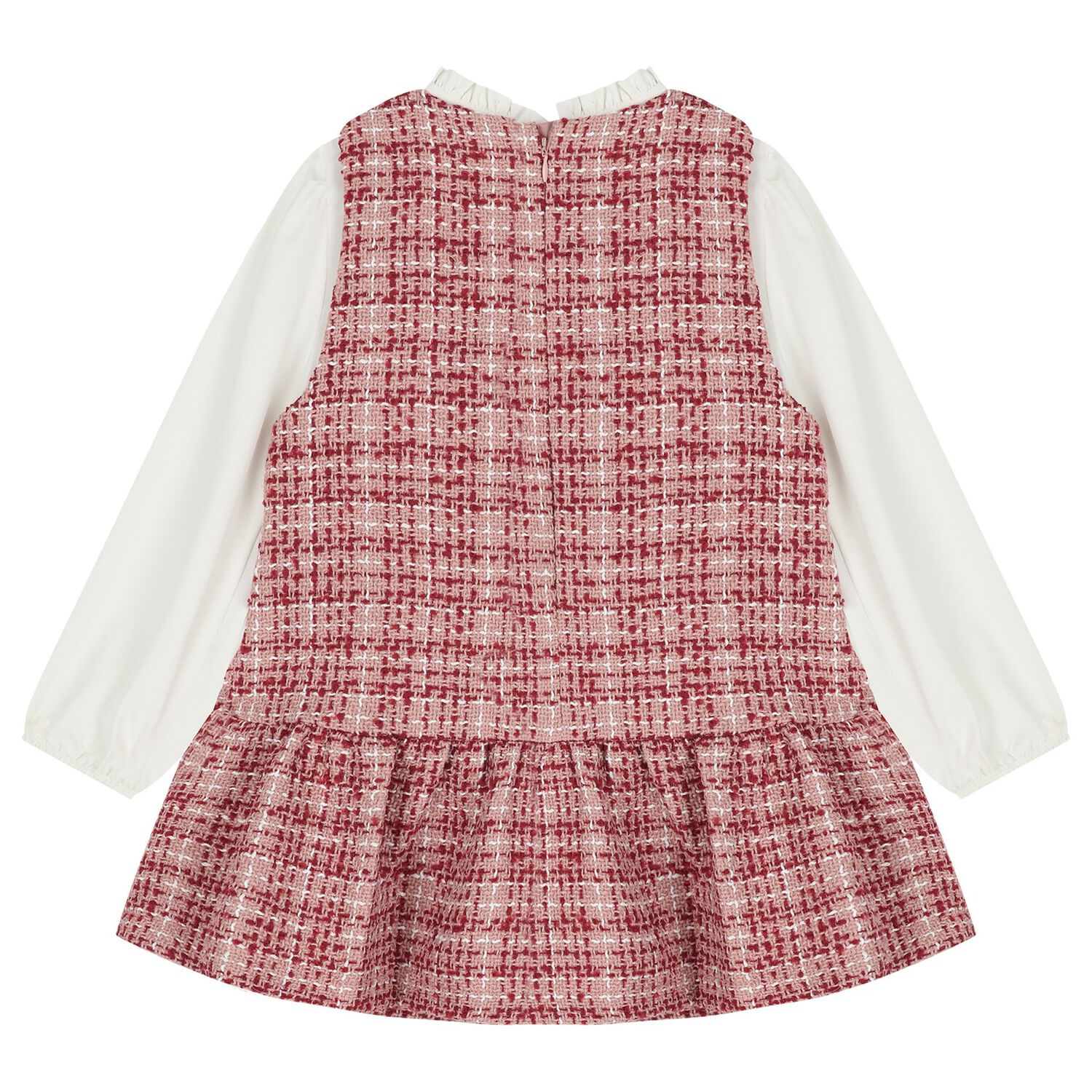 Girls White & Pink Pinafore Dress, 2, hi-res