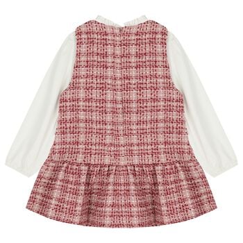 Girls White & Pink Pinafore Dress