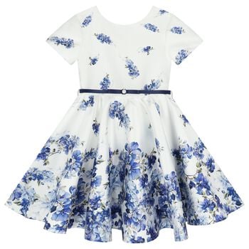 Girls White Floral Satin Dress