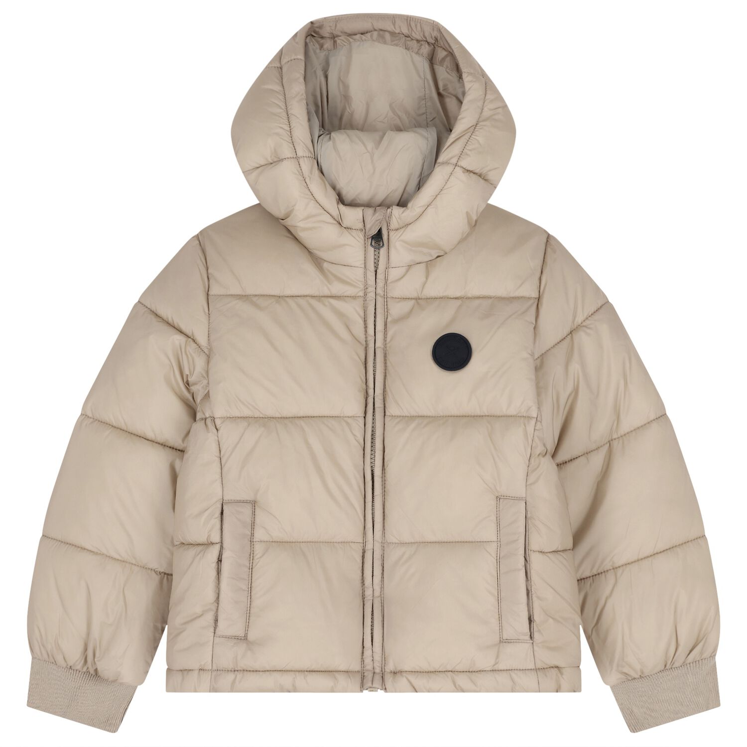 Boys Beige Quilted Puffer Jacket, 1, hi-res