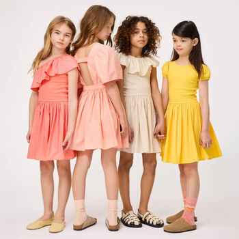 Girls Coral Pink Asymmetric Dress