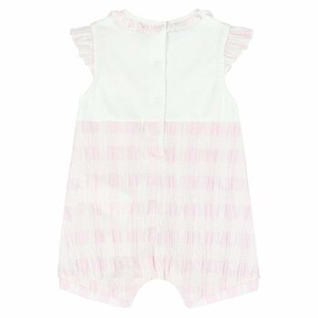 Baby Girls Pink & White Embroidered Romper