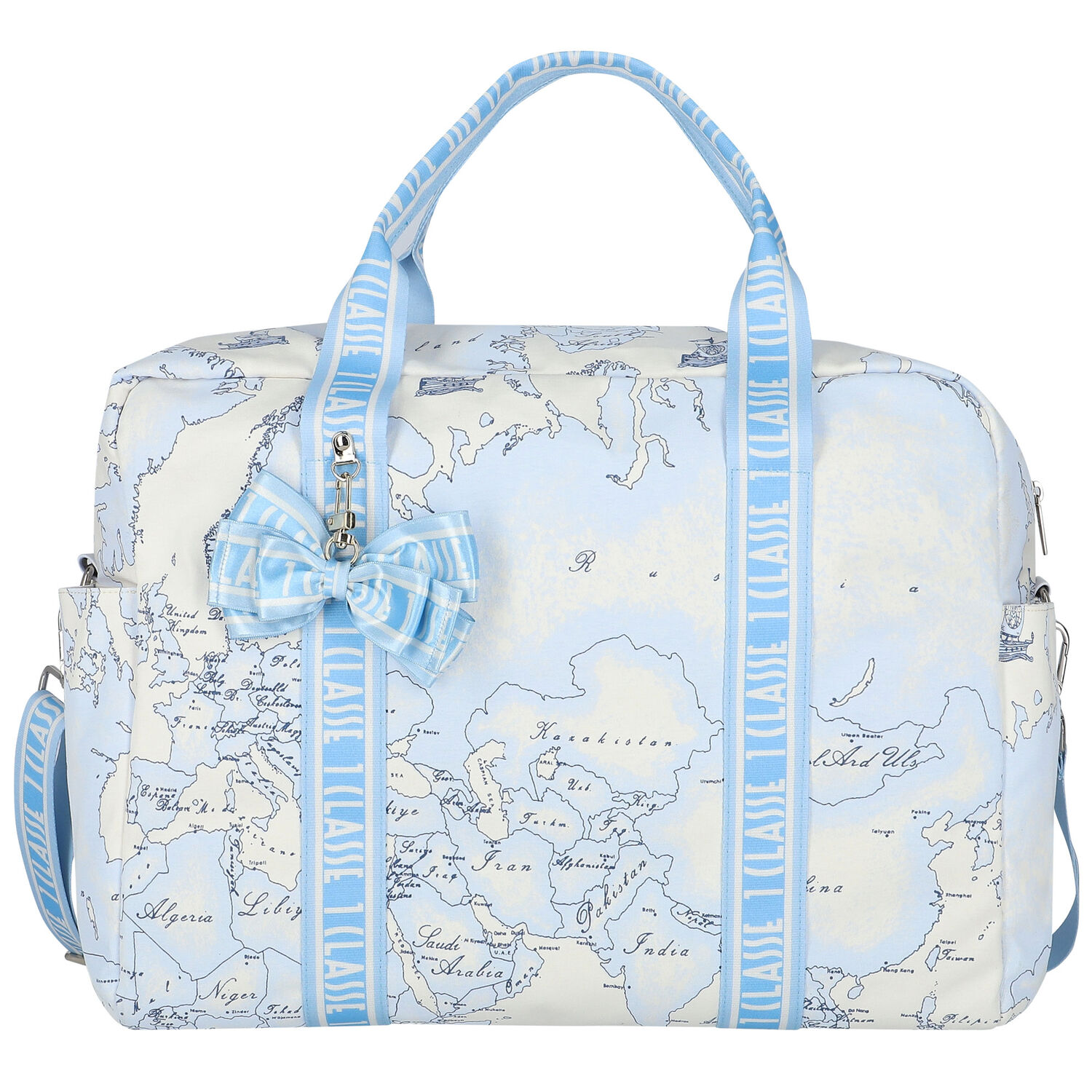 Ivory & Blue Geo Map Baby Changing Bag, 2, hi-res