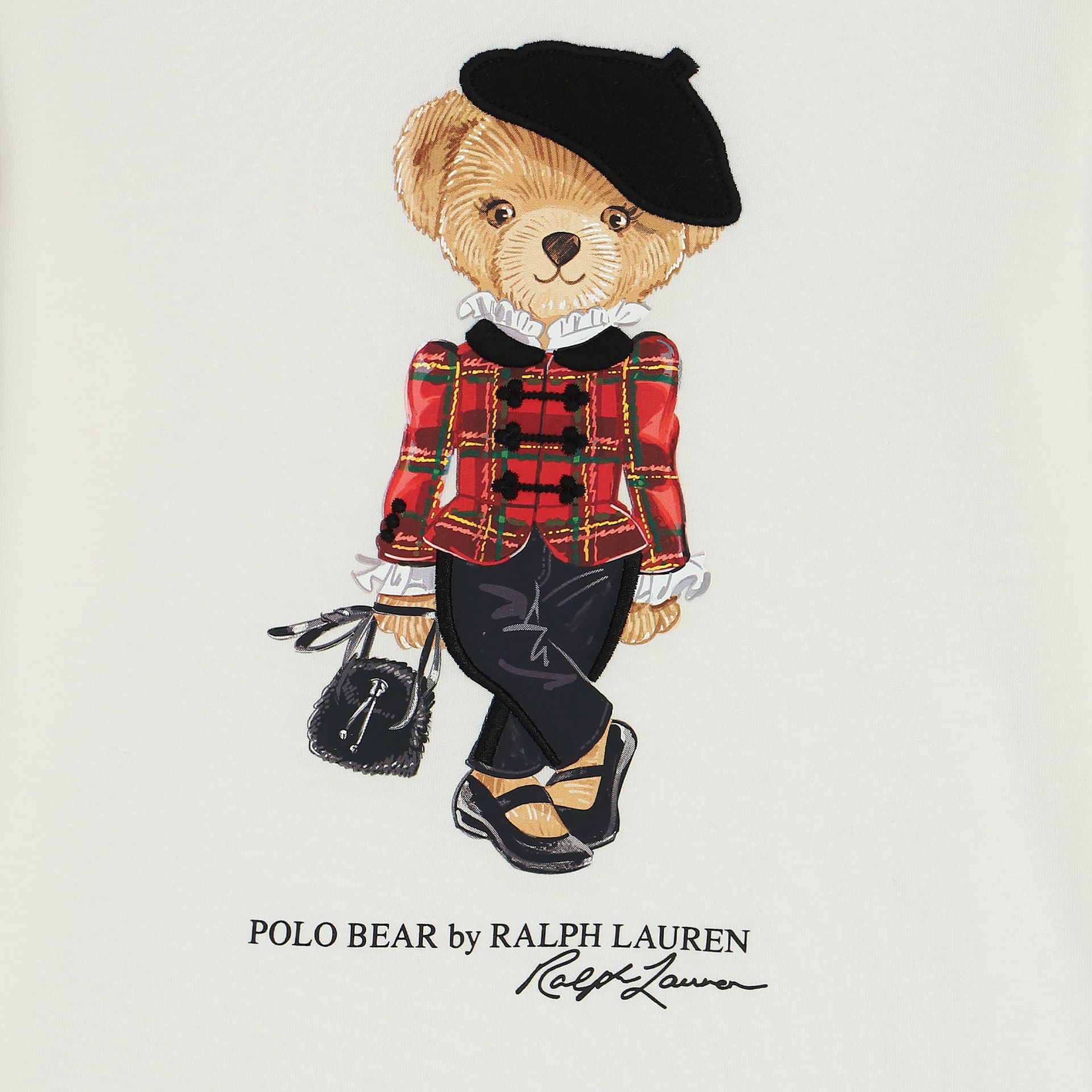 Ralph Lauren Girls Ivory Polo Bear Long Sleeve Top Junior Couture