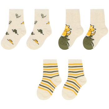 Younger Boys Ivory DInosaur Socks (3 Pack)