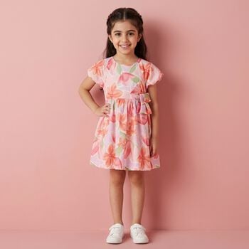 Younger Girls Pink & Orange Floral Dress