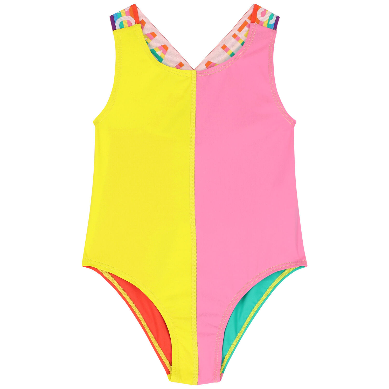 Girls Multi-Colored Logo Swimsuit, 1, hi-res