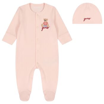Baby Girls Pink Teddy Bear Logo Babygrow Gift Set