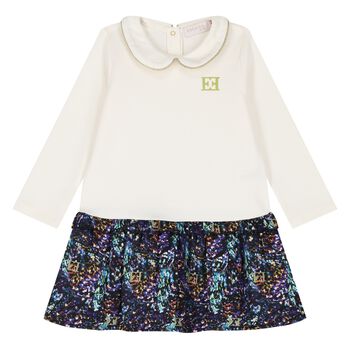 Younger Girls Ivory Logo Dress