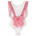 Girls White & Pink Bow Swimsuit, 1, hi-res