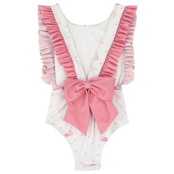 Girls White & Pink Bow Swimsuit