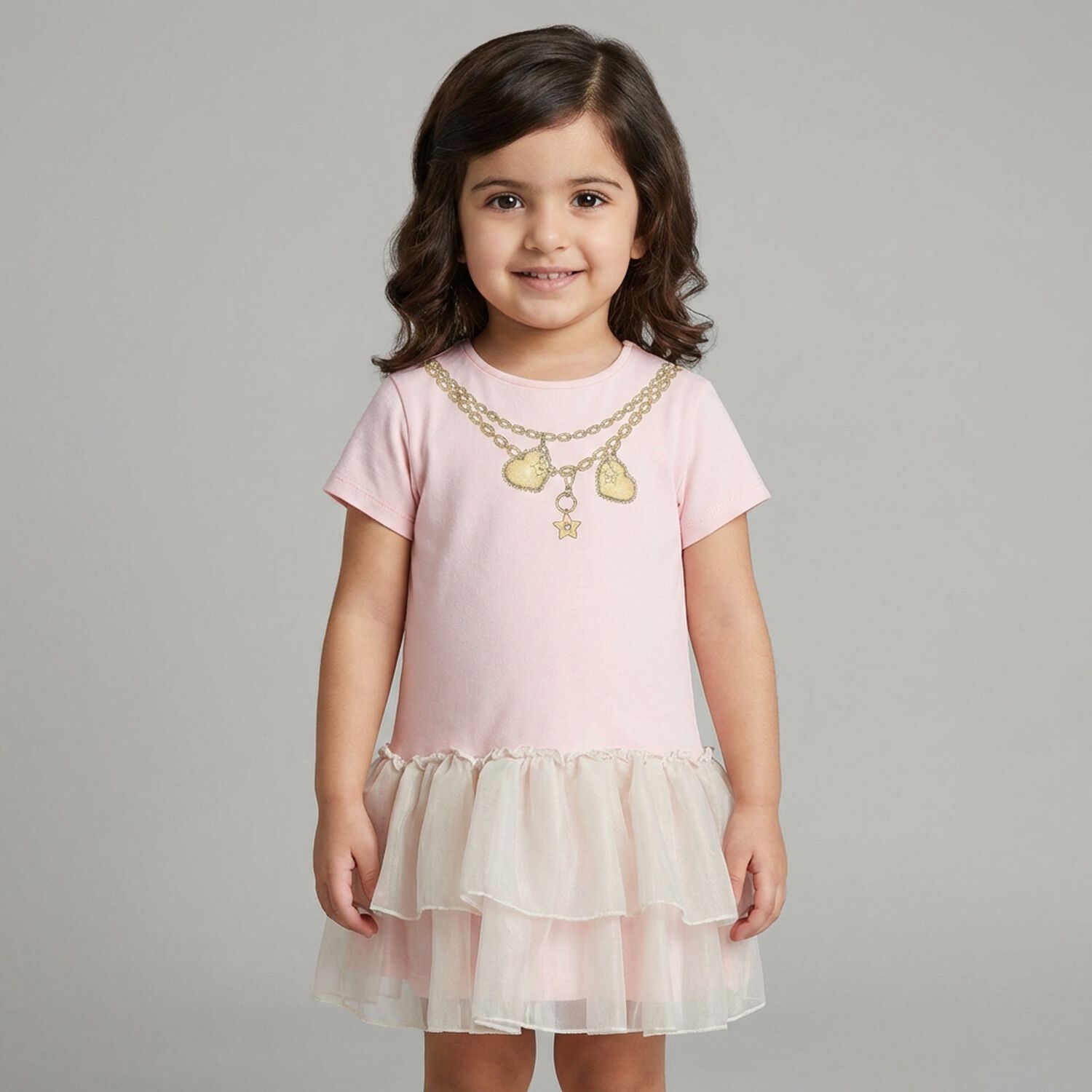 Younger Girls Pink Necklace Logo Dress, 2, hi-res