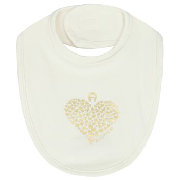 Baby Girls Ivory Heart Logo Bib