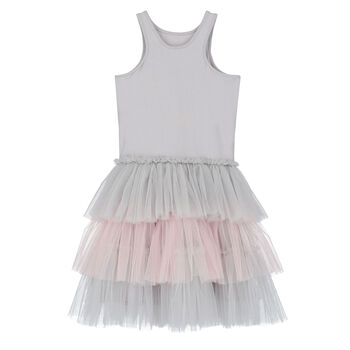 Girls Grey & Pink Embellished Tulle Dress