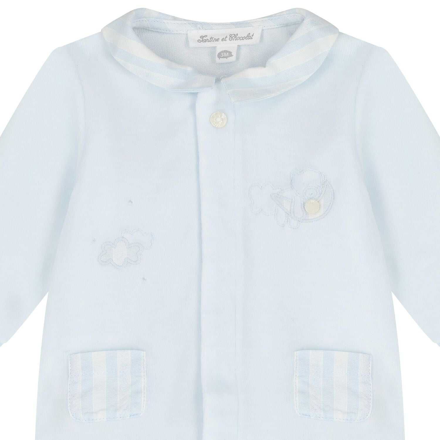 Baby Boys Blue Striped Collar Babygrow, 4, hi-res