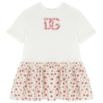 Girls White & Red Rose Dress