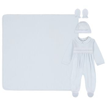 Baby Boys Blue Smocked Babygrow Gift Set
