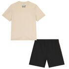 Boys Beige & Black Logo Shorts Set, 2, hi-res