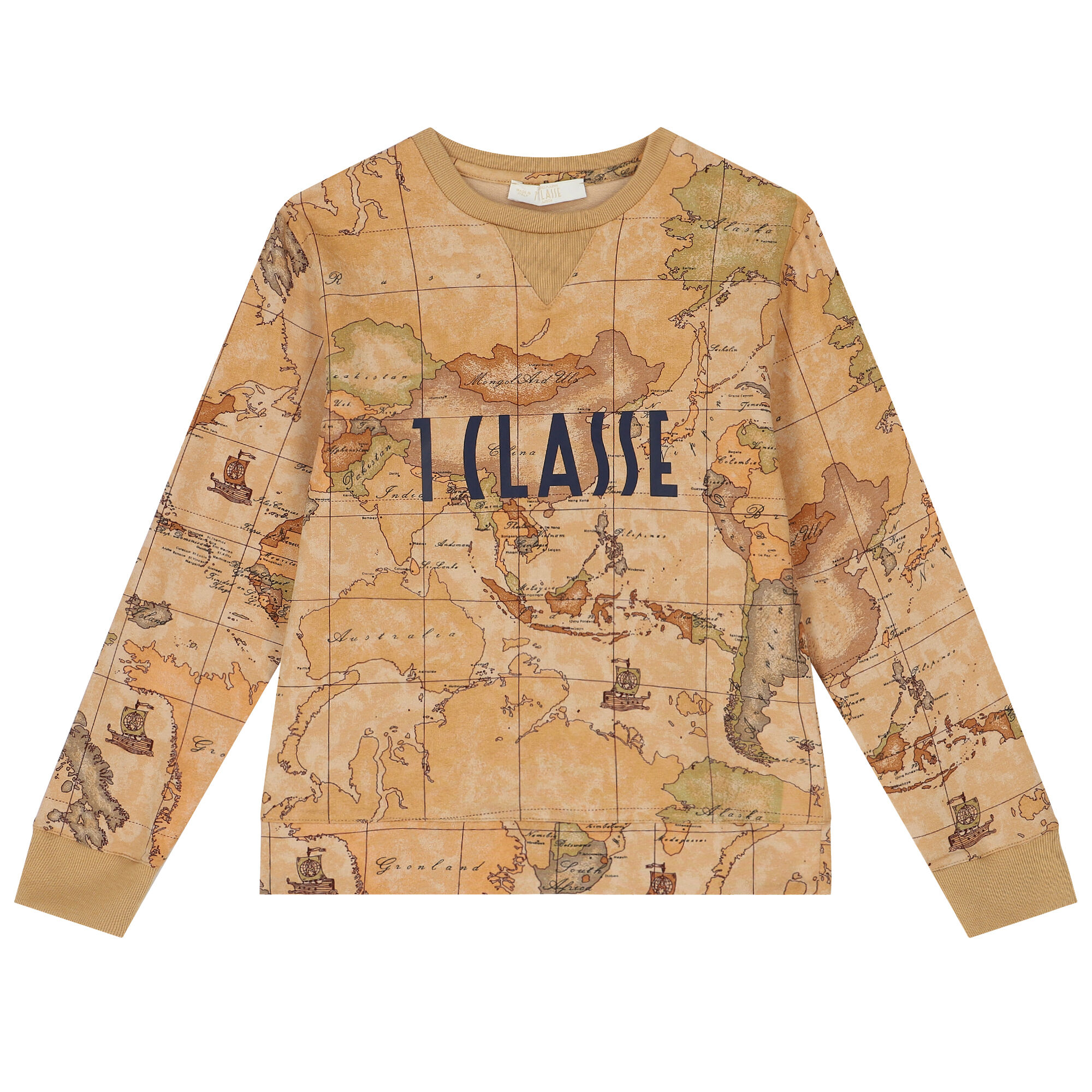 Alviero Martini Boys Beige Geo Map Logo Sweatshirt Junior