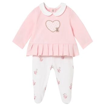 طقم ملابس اطفال من قطعتين باللونين الوردي و الابيض للبنات 