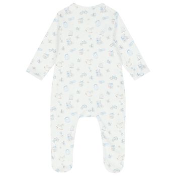 Baby Boys White & Blue Toys Babygrow