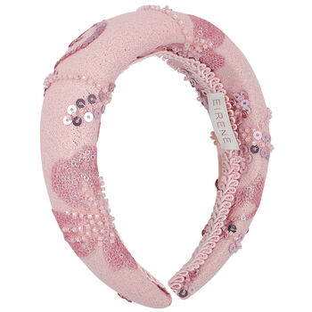 Girls Pink Floral Sequins & Beads Headband