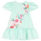 Girls Green Floral Satin Dress, 1, hi-res