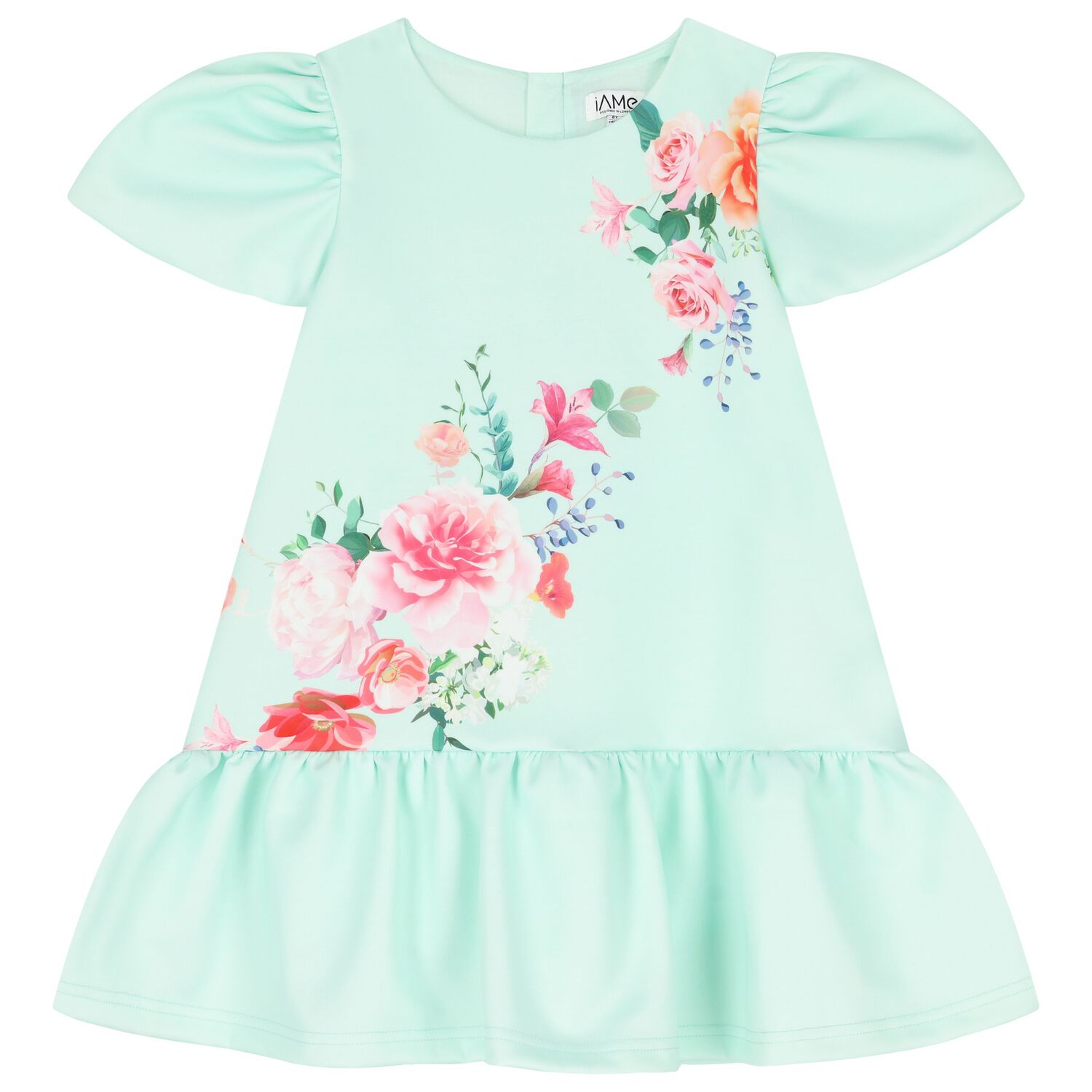 Girls Green Floral Satin Dress, 1, hi-res image number null