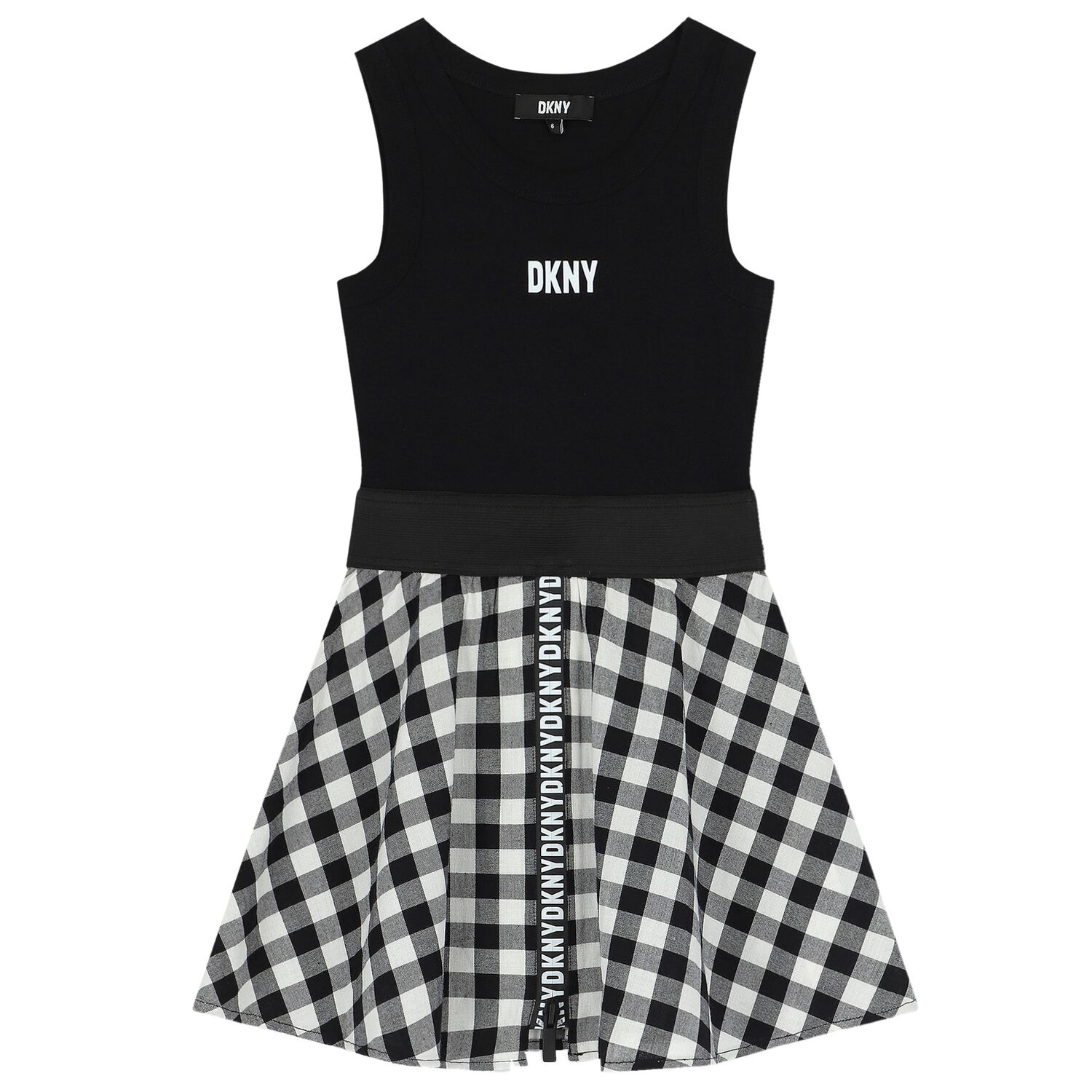 Girls Black & White Logo Dress, 1, hi-res