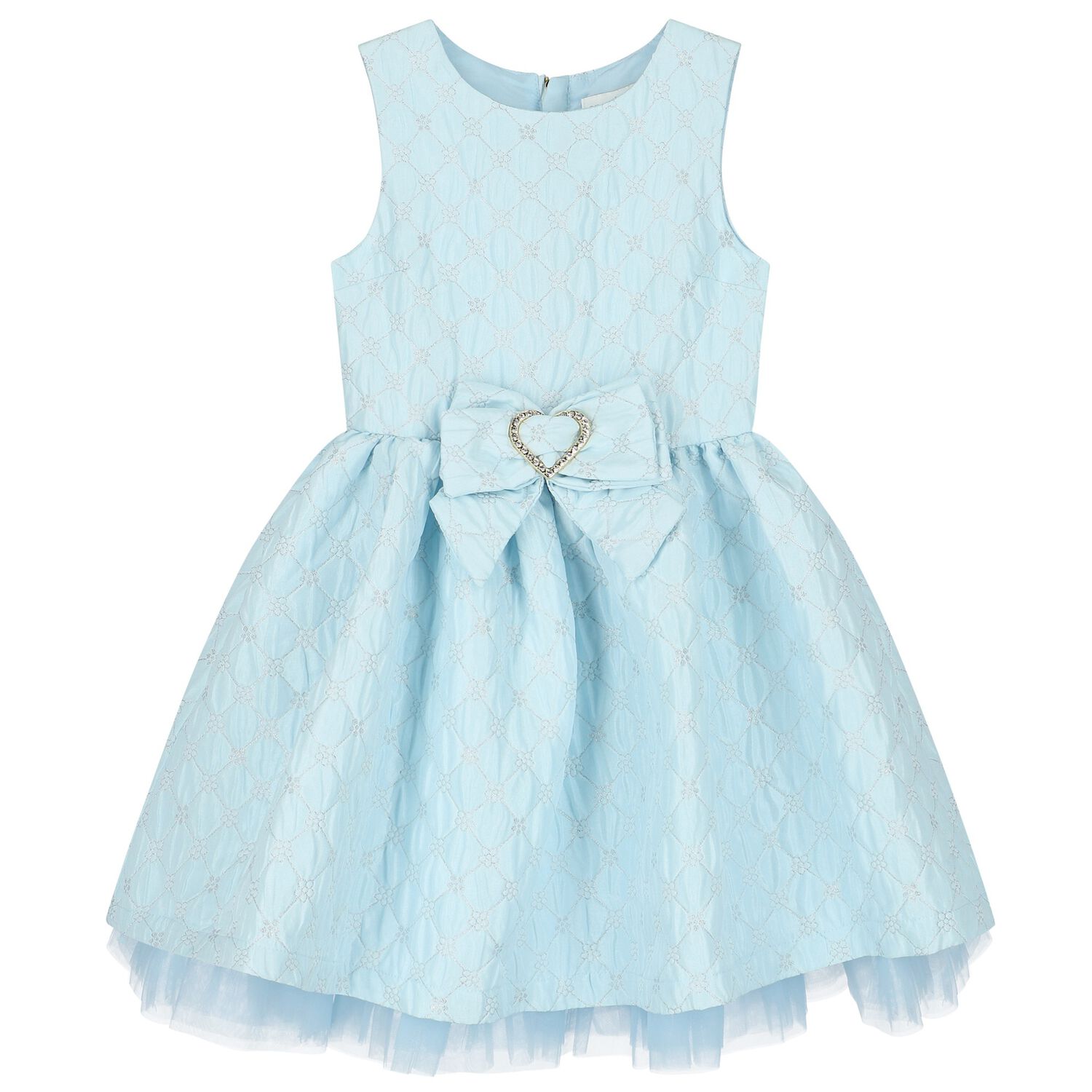 Girls Blue Jacquard Flower Dress, 3, hi-res