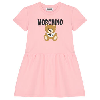 Girls Pink Teddy Bear Logo Dress