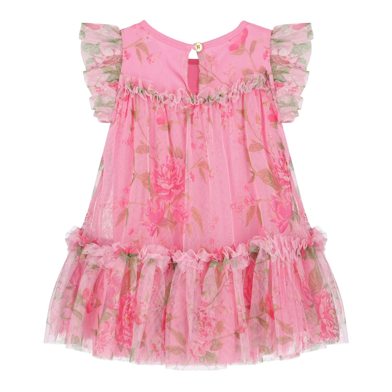 Baby Girls Pink Floral Tulle Dress, 2, hi-res