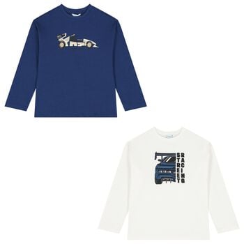 Boys White & Blue Racing Car T-Shirt ( 2pack )