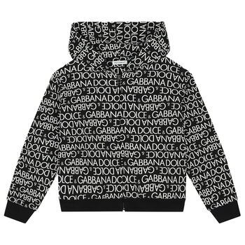 Black & White Logo Hooded Zip Up Top