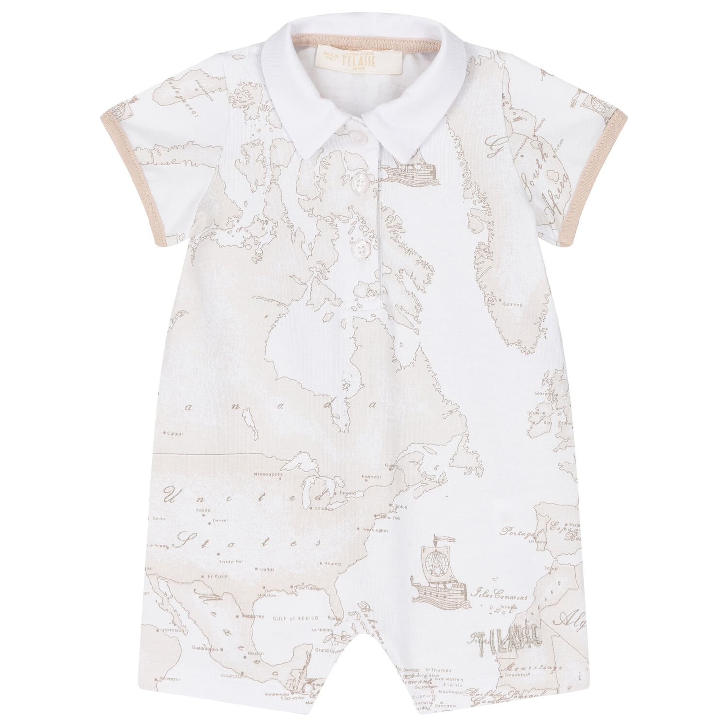 Baby Boys White Geo Map Romper, 1, hi-res