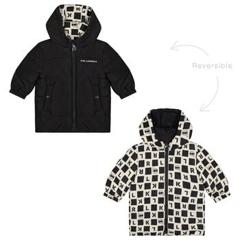 Younger Boys White & Black Ikonik Karl Reversible Puffer Jacket