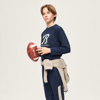 Boys Navy Blue & Beige Joggers