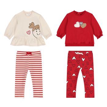 Baby Girls Red & Ivory Leggings Set