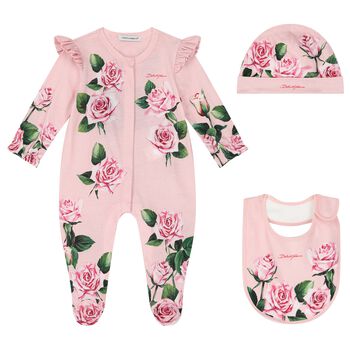 Baby Girls Pink Rose Babygrow Gift Set