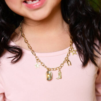 Girls Gold Metal Cowgirl Charm Necklace