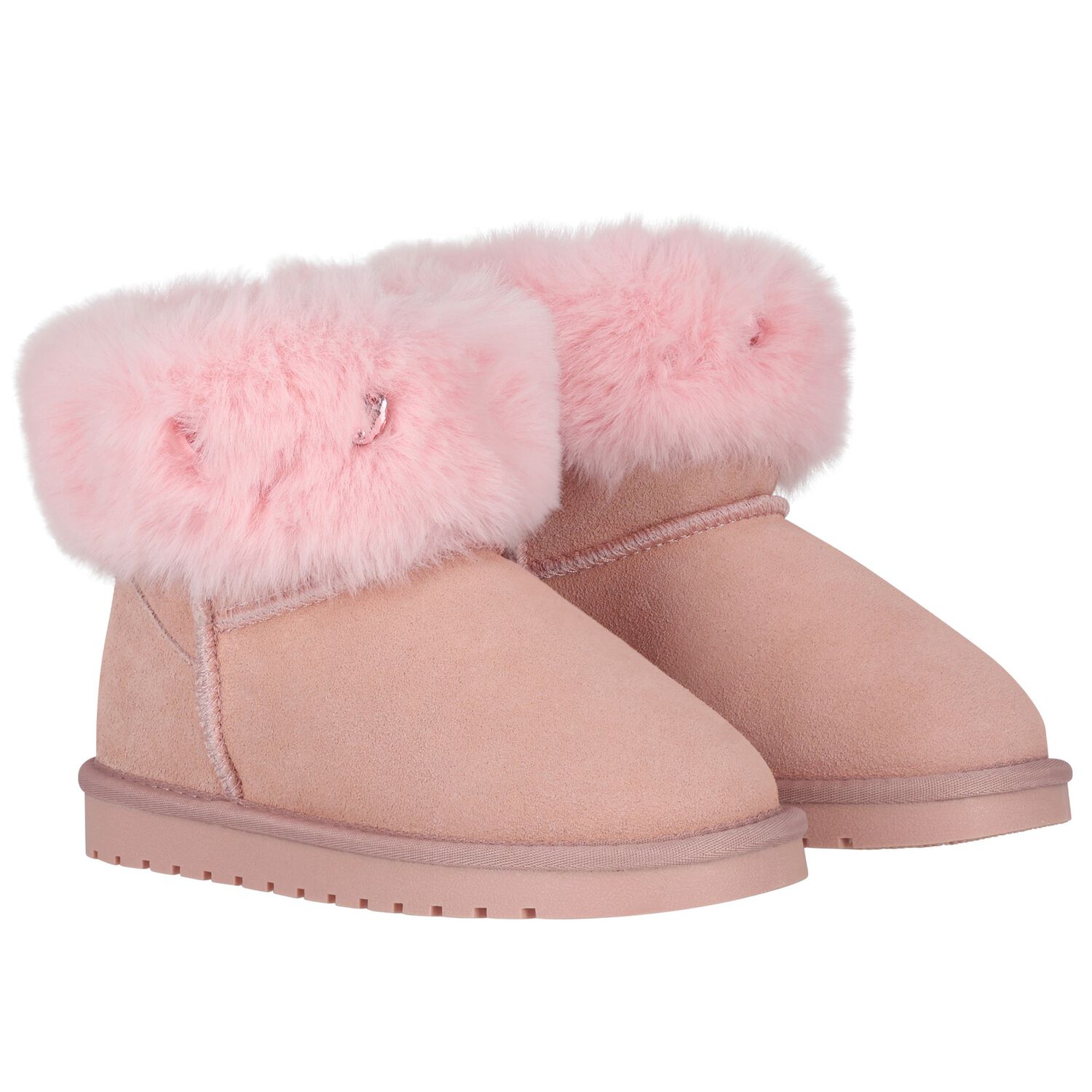 حذاء باللون وردي للبنات من الجلد المدبوغ والفراء الصناعي, 1, hi-res