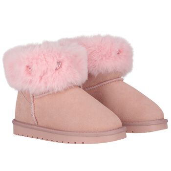Girls Pink Suede & Faux Fur Boots
