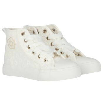 Girls White Flower Trainers