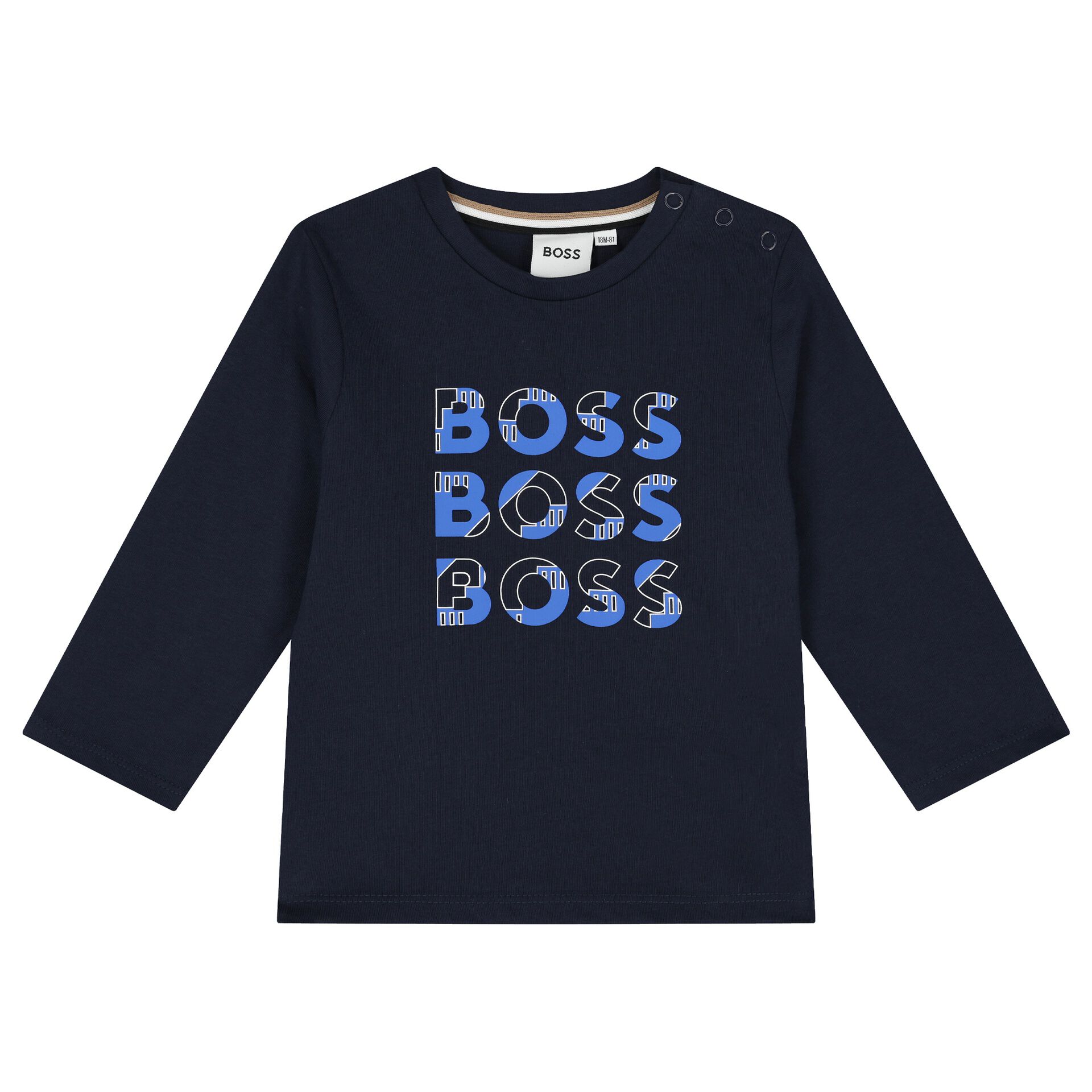 BOSS Younger Boys Navy Blue Logo Long Sleeve Top | Junior Couture Oman
