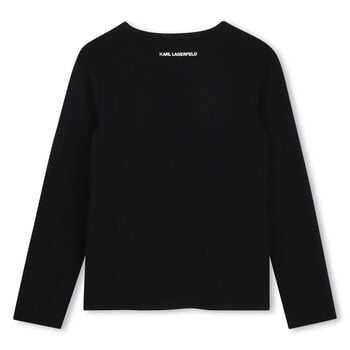 Girls Mini Me Black Ikonik Karl & Choupette Long Sleeve Top
