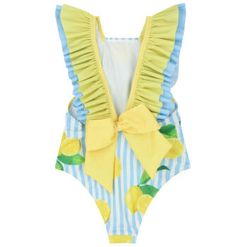 Girls Blue & White Lemon Swimsuit