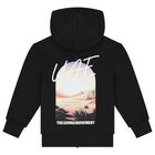 Black UAE Graphic Logo Hooded Zip Up Top, 1, hi-res
