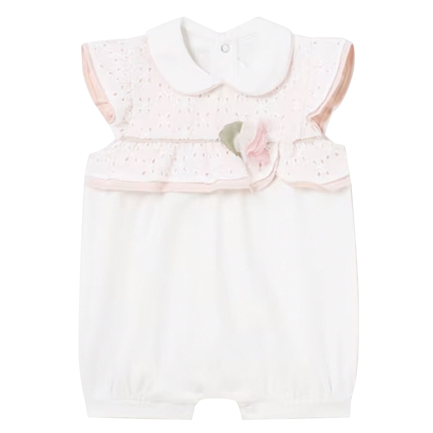 Baby Girls Ivory Broderie Anglaise Romper, 1, hi-res