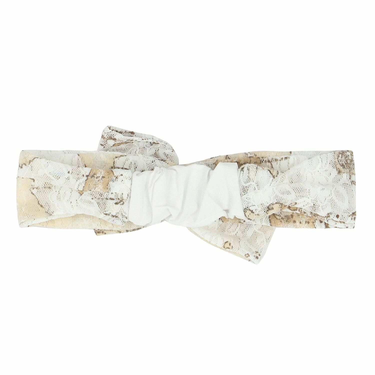 Baby Girls White & Beige Geo Map Bow Headband, 1, hi-res