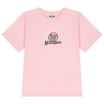 Girls Pink Teddy Bear Logo Long Sleeve Top